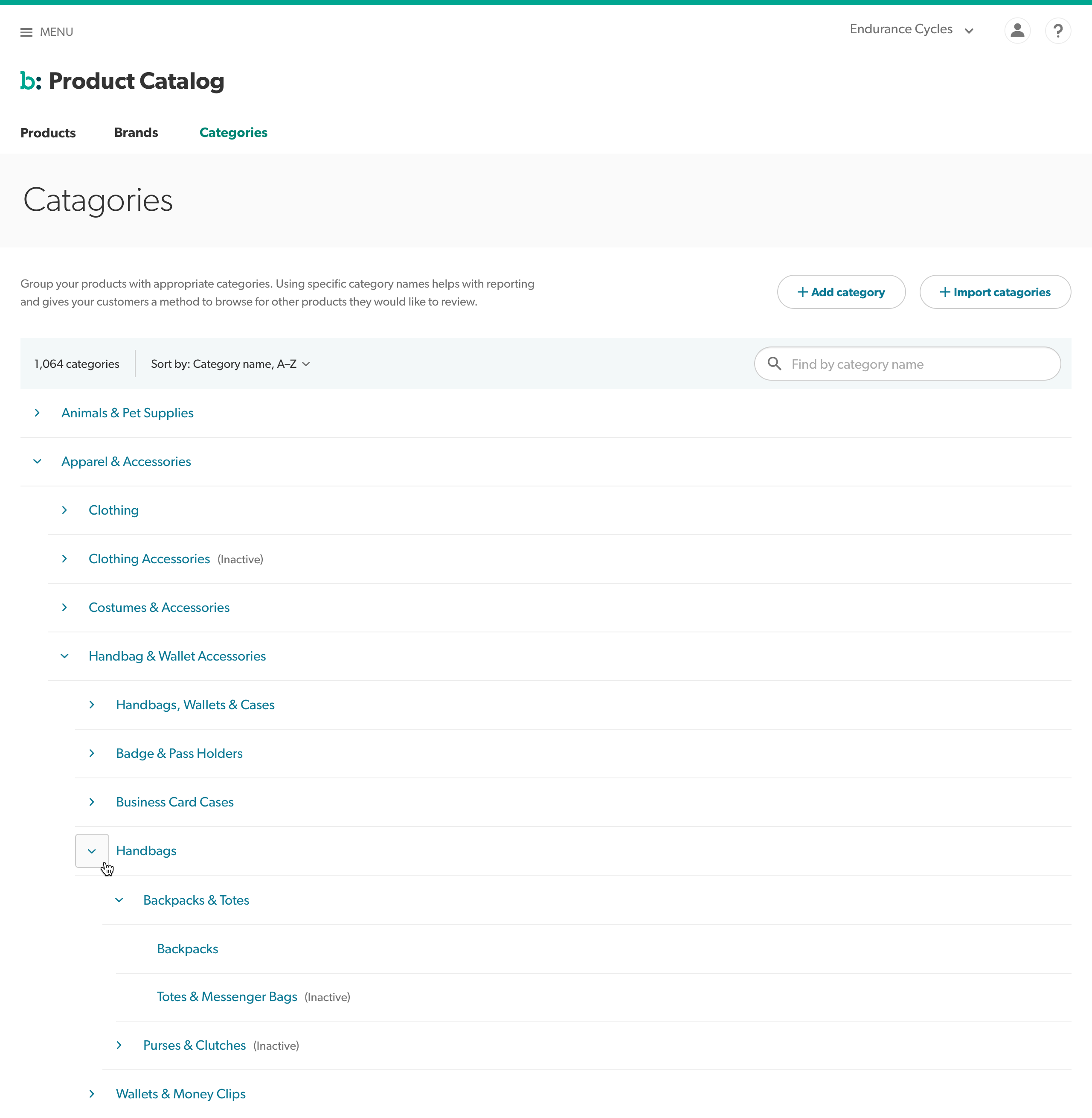 A catalog's category hierarchy browser
