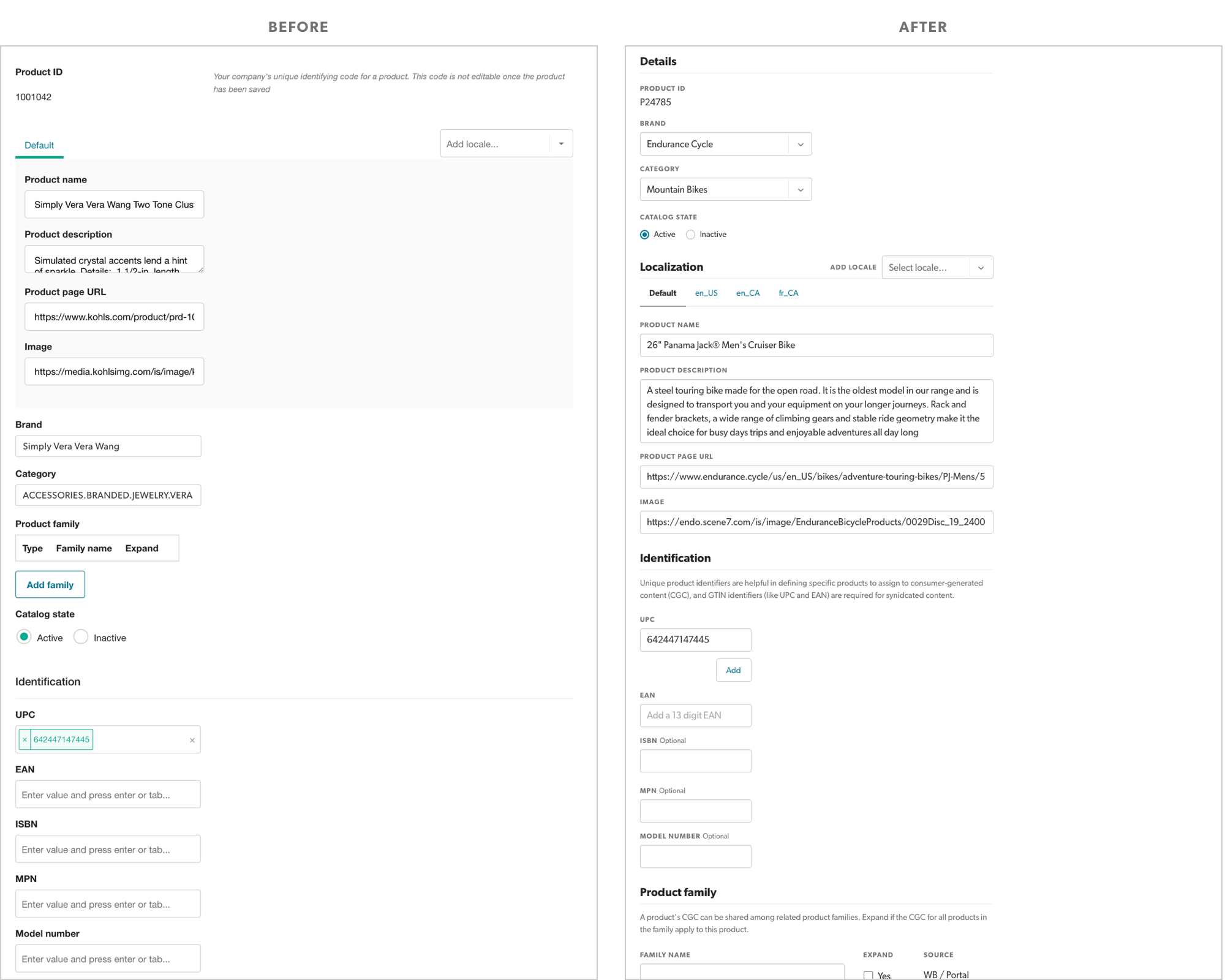 A two-up of the early protoype with old components vs the improved version using new components and user insights.