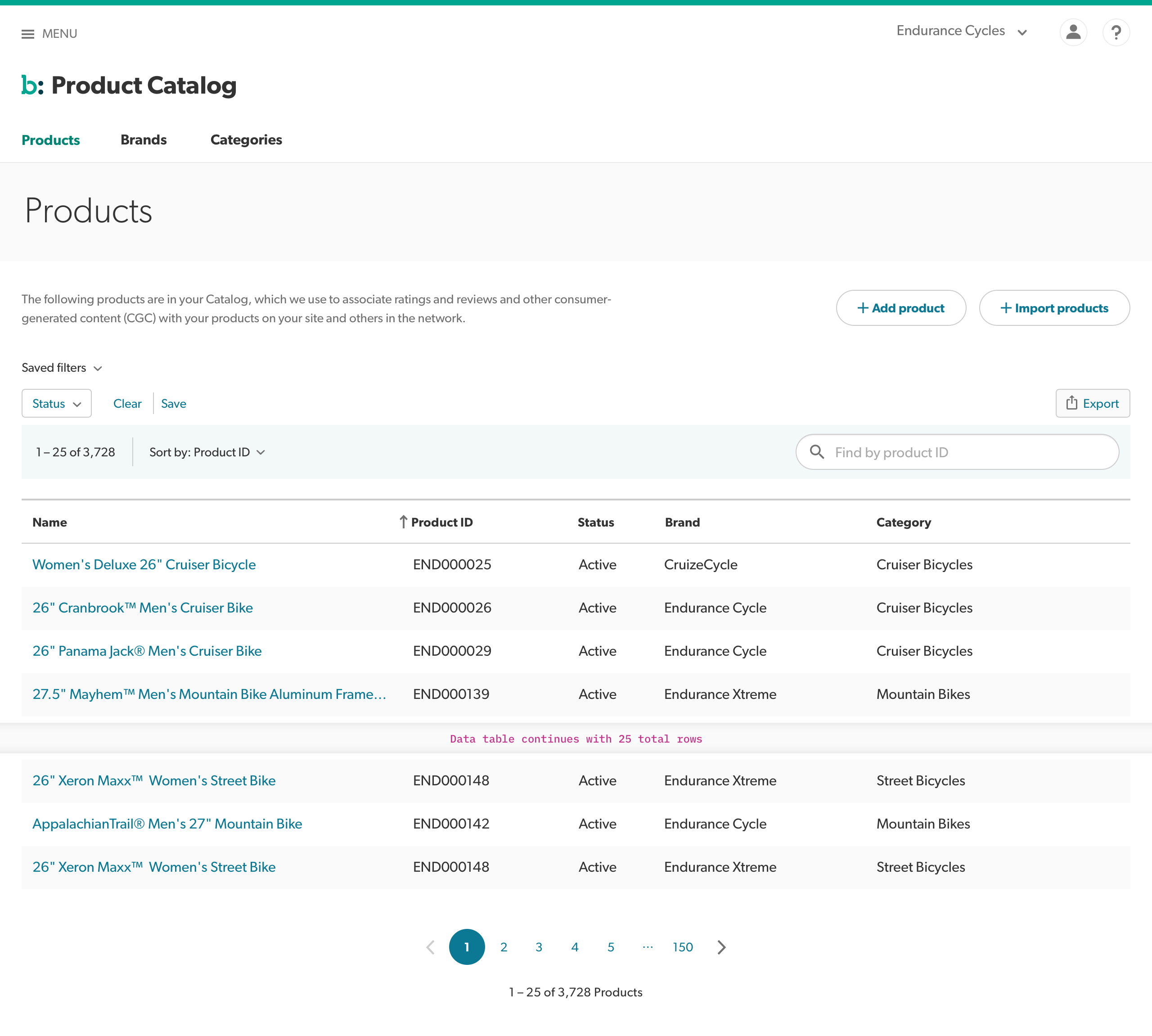 Screenshoto of Products list page