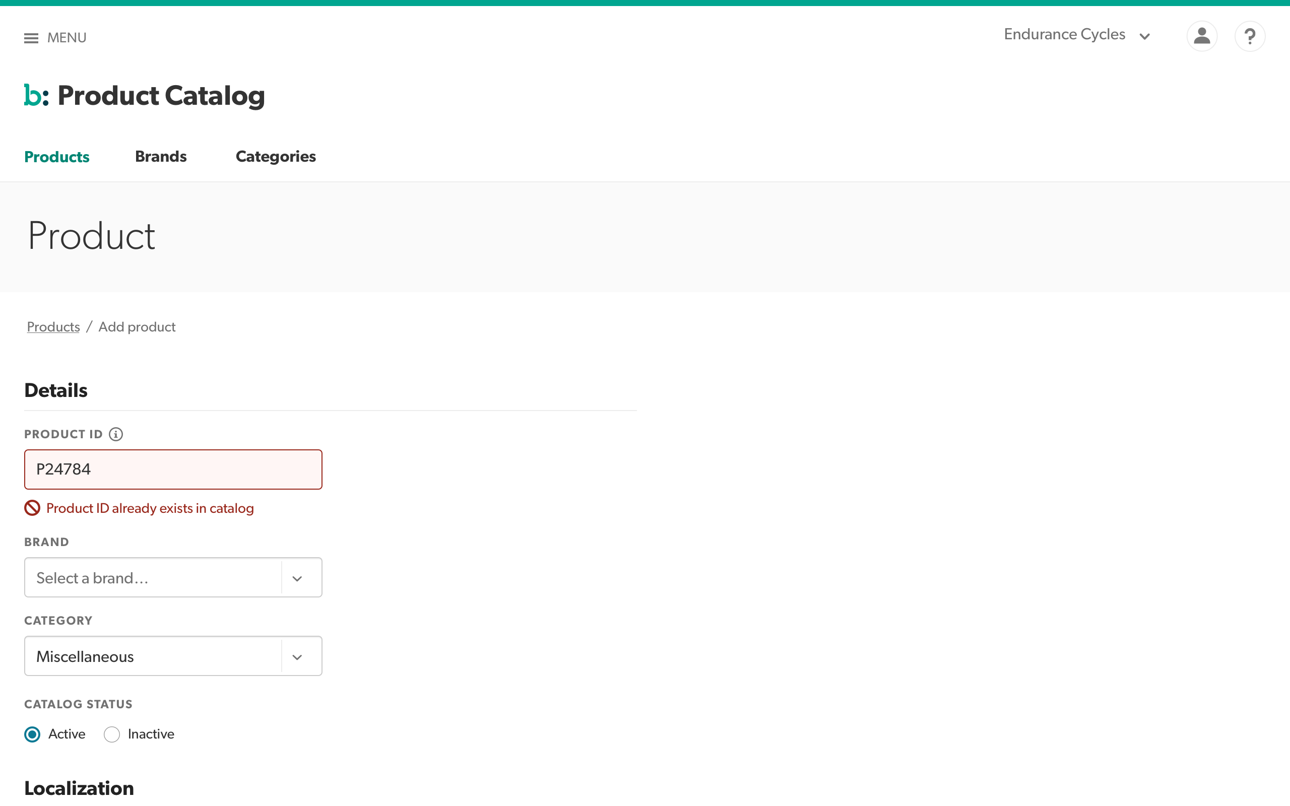 A newly-entered product ID is a duplicate