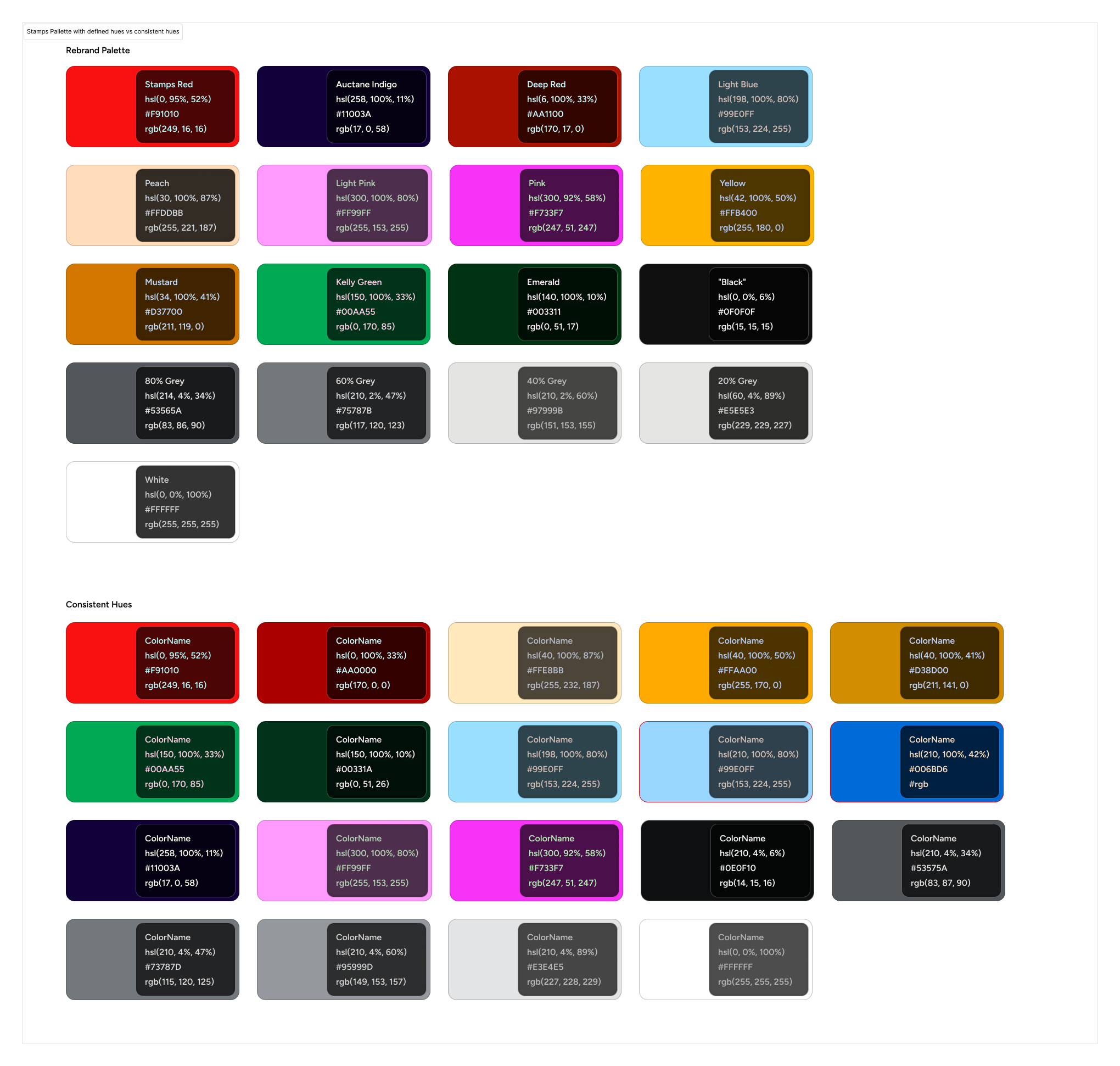 The stamps brand palette, and the hue-aligned variant I made.