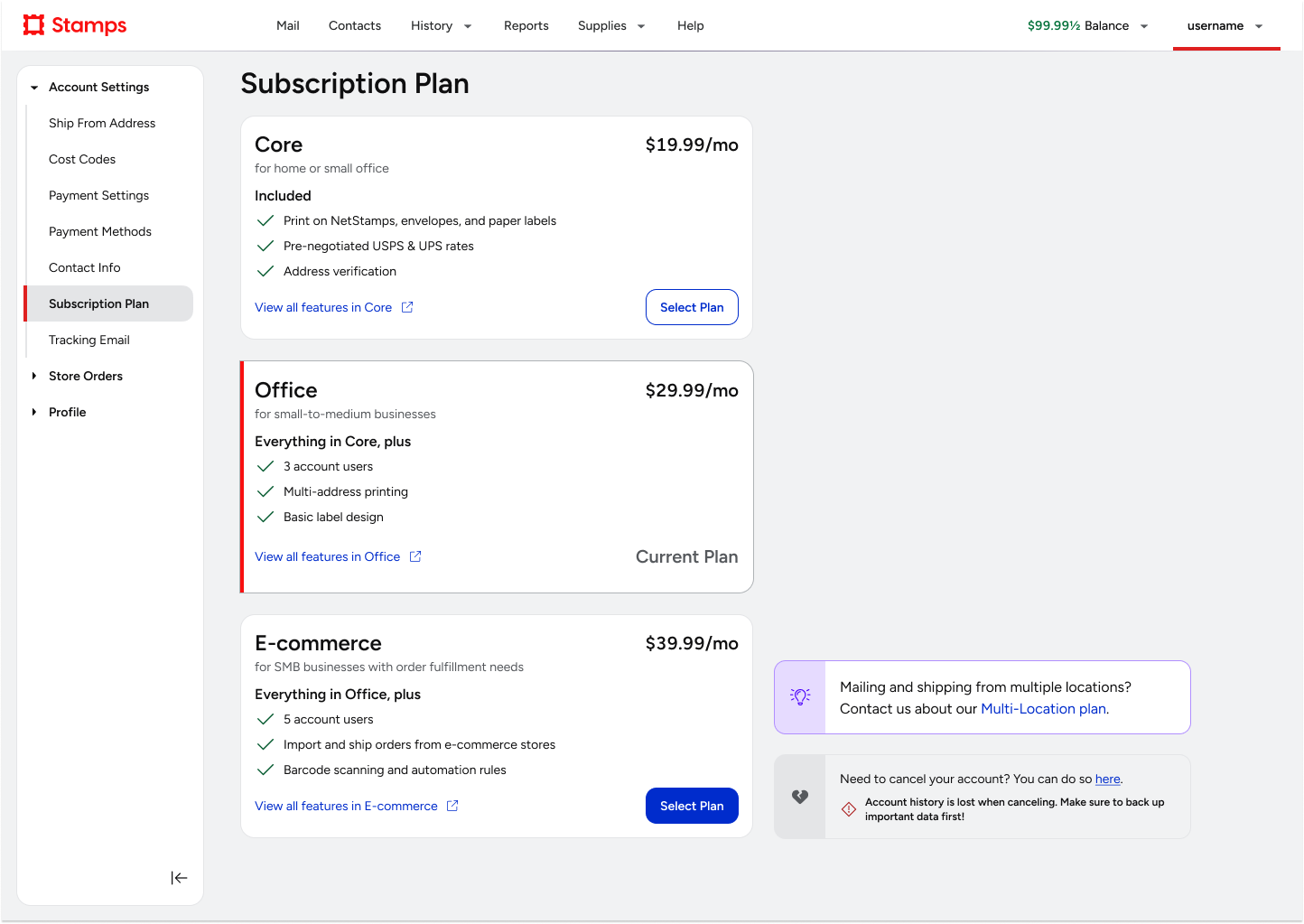Rebranded Stamps Subscription Plan page