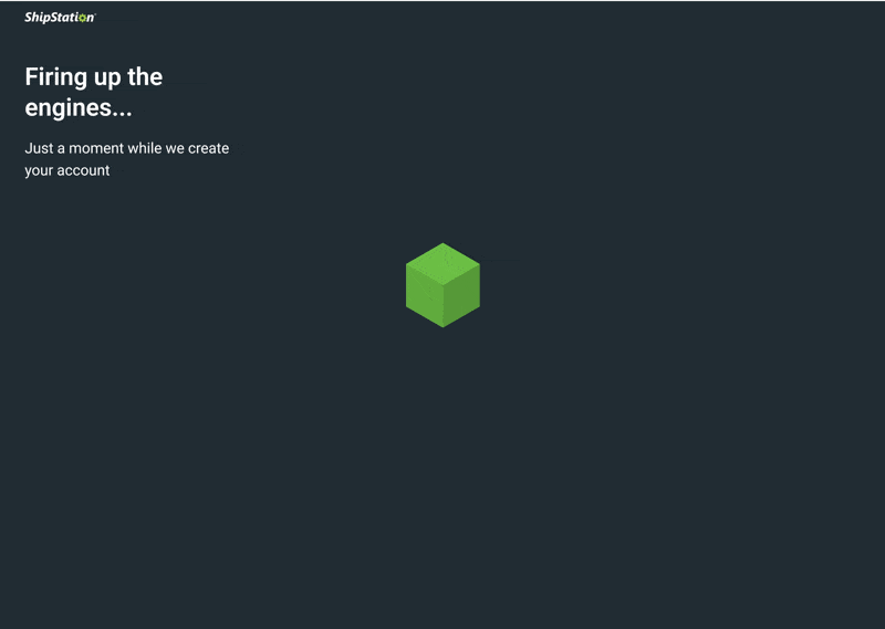 A loading screen animation showing conceptual packages / boxes coming together to form a larger package.