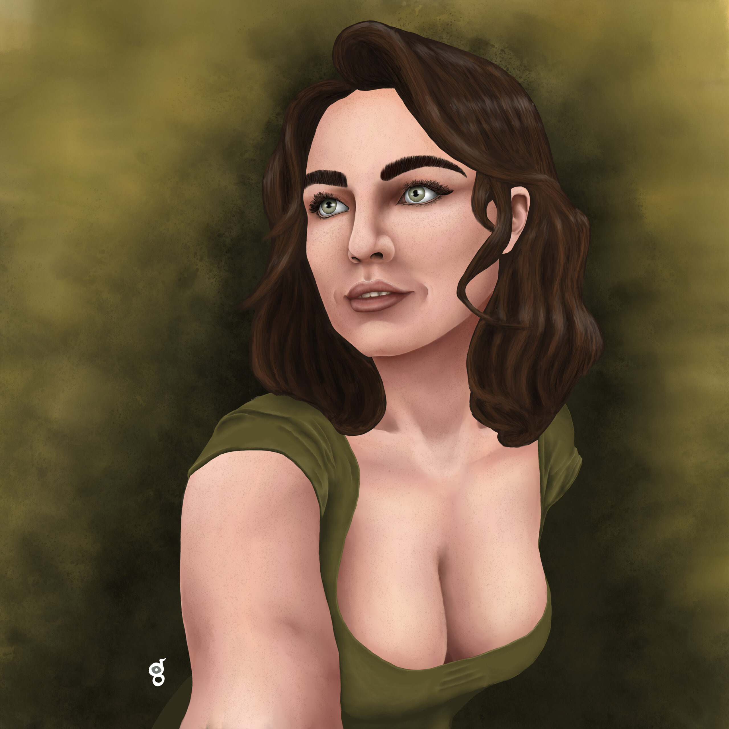 Painting of brunette woman