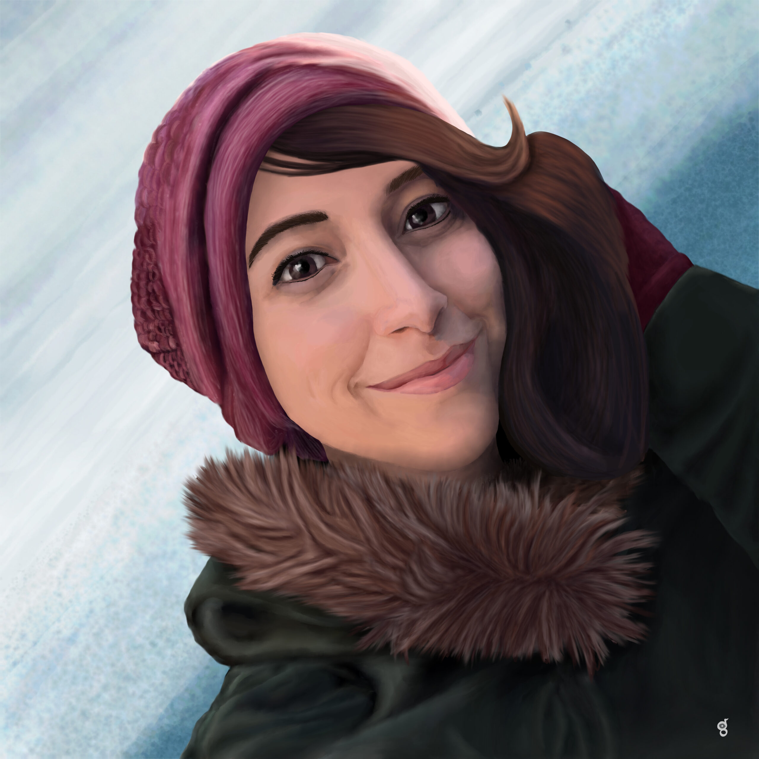 Painting of a woman bundled in winterwear