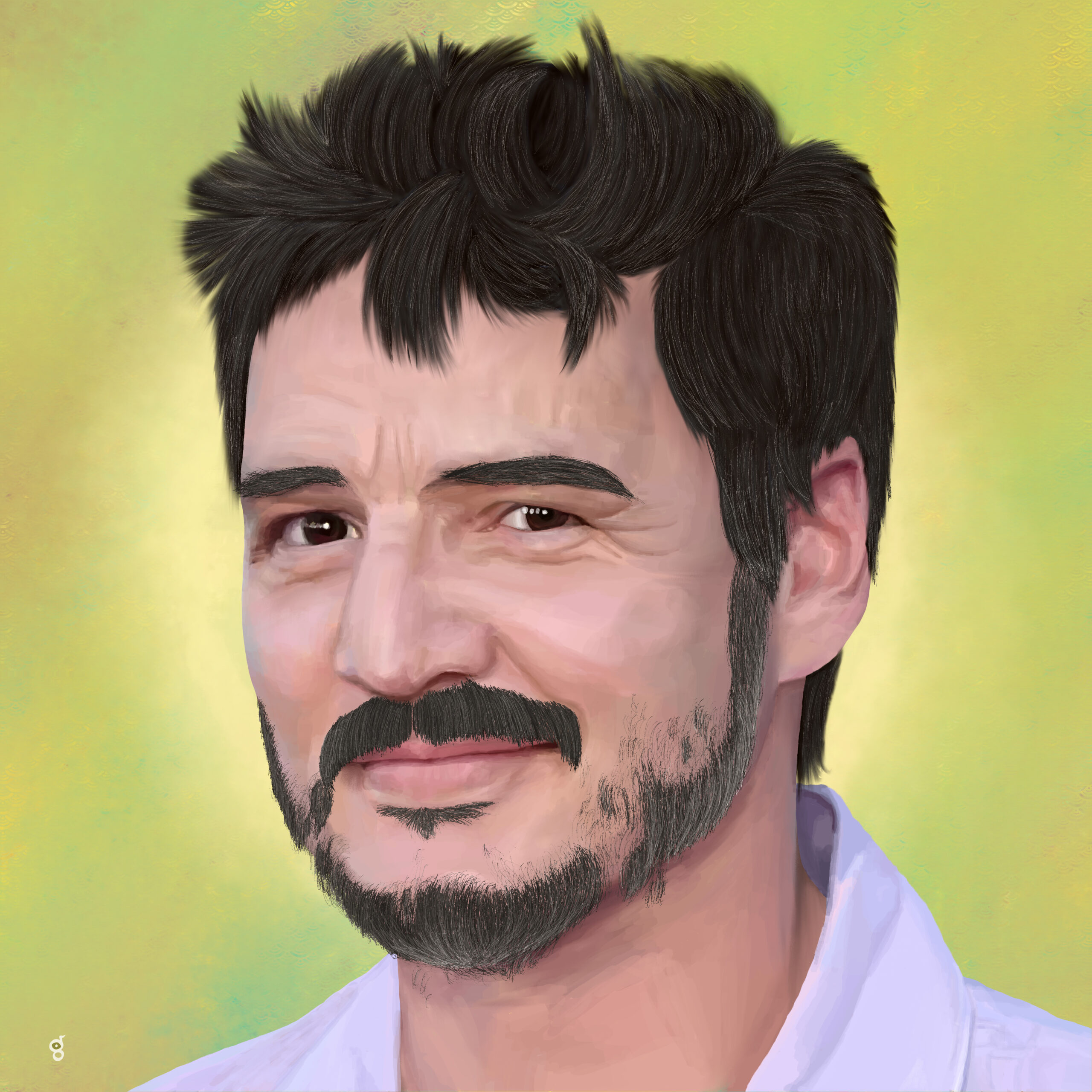 Portrait painted of Pedro Pascal using Adobe Fresco