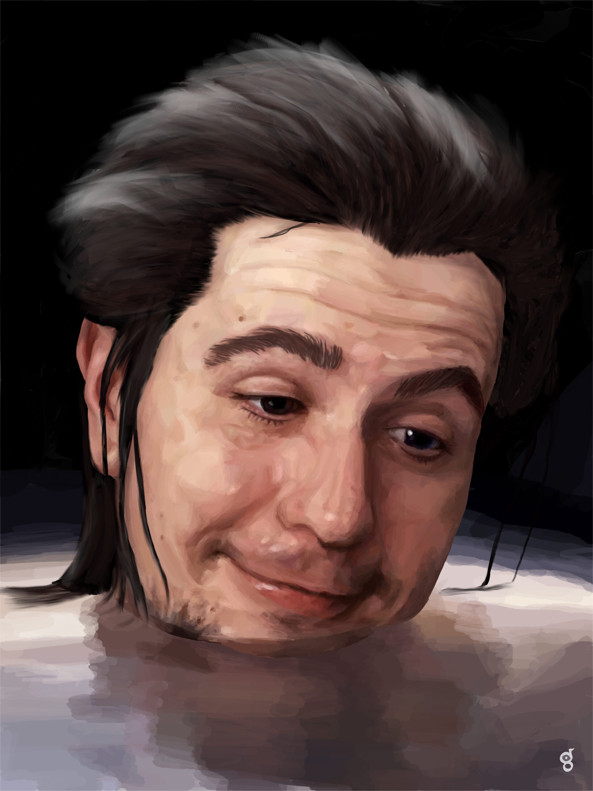 Rosencrantz, chin deep in water, contemplates. Gary Oldman from Rosencrantz and Guildenstern are Dead.